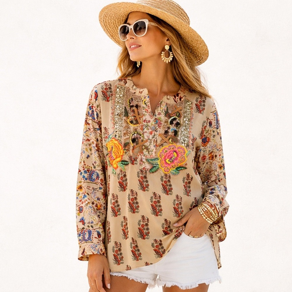 Antica Sartoria Giacomo Cinque‎ Boho Floral Beaded Embroidered Tunic OS